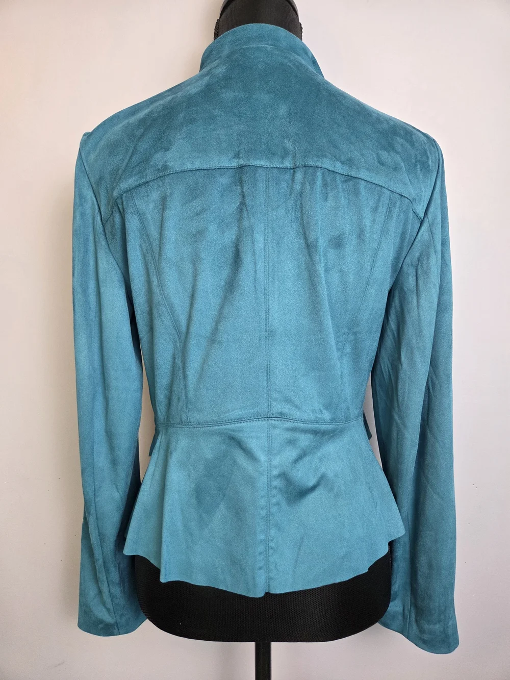 NWT Night Rider Faux Suede Jacket Teal Womens M Open-Front Business Casual Play